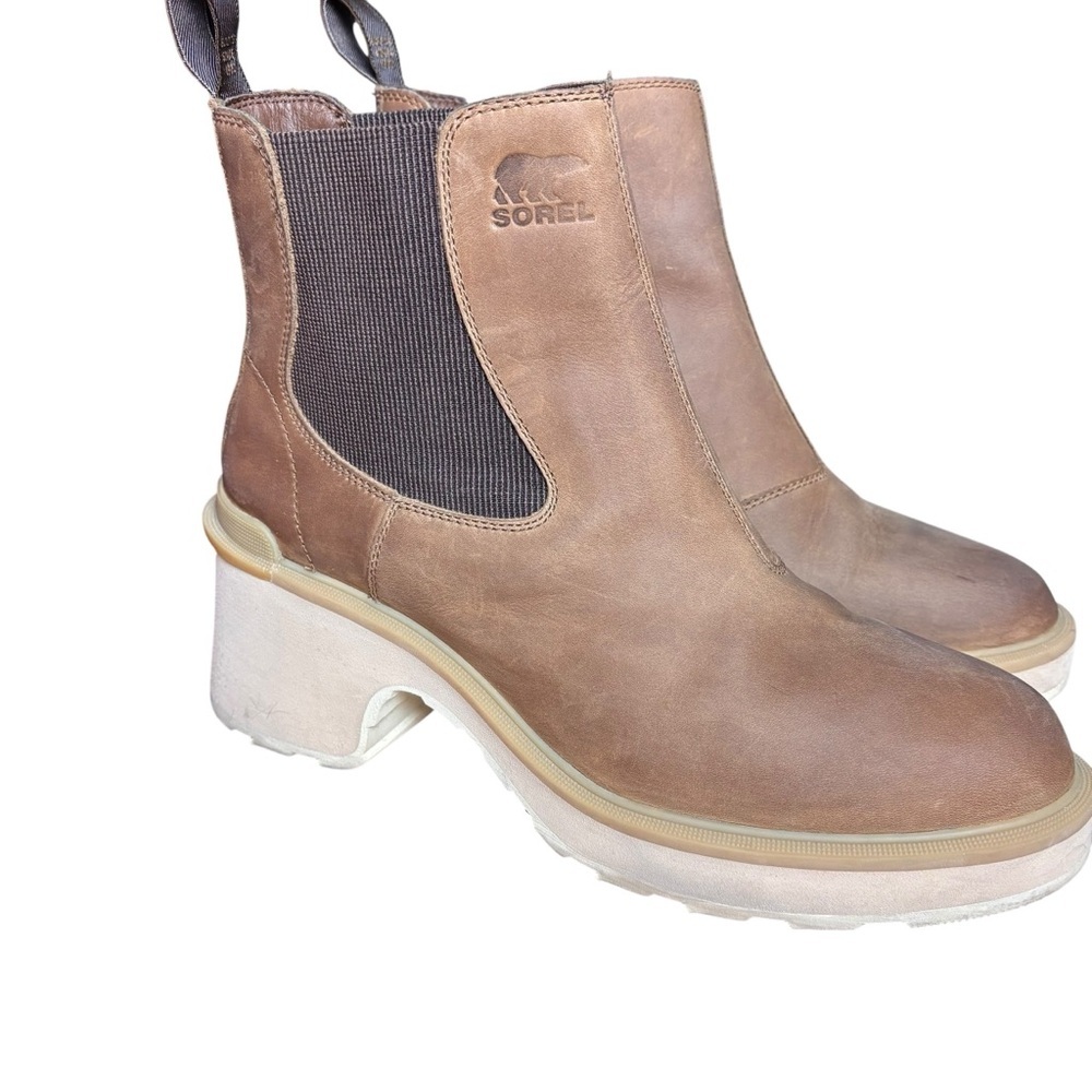 Sorel Hi-Line Chunky Heel Chelsea Boots in Umber/Ceramic – Women’s Sz 10 - Picture 5 of 11